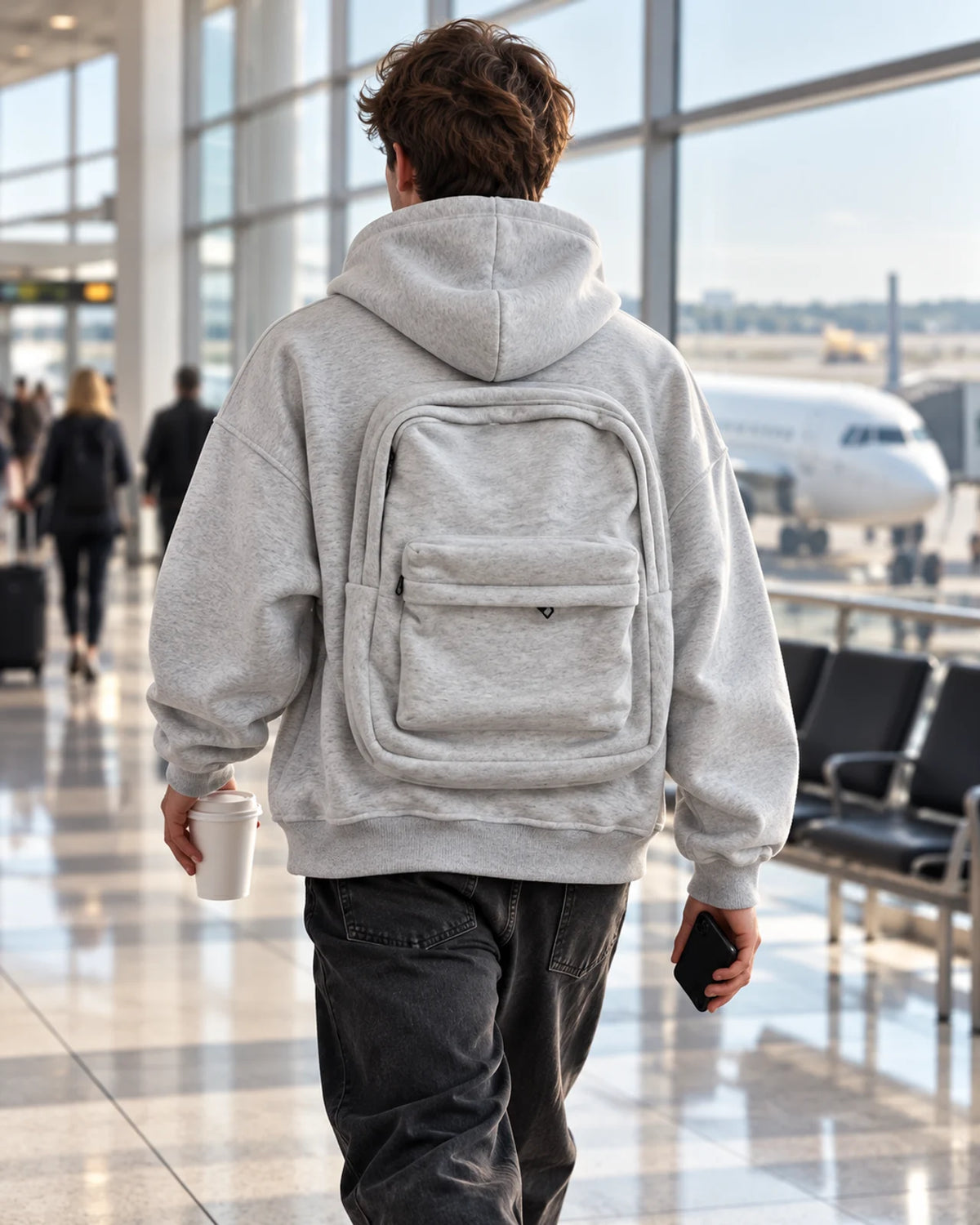 Bluza z plecakiem MOVEPACK — Szary — wolne ręce na lotnisku